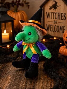 Vintage Halloween Witch Plush Green Purple 8” Genich
